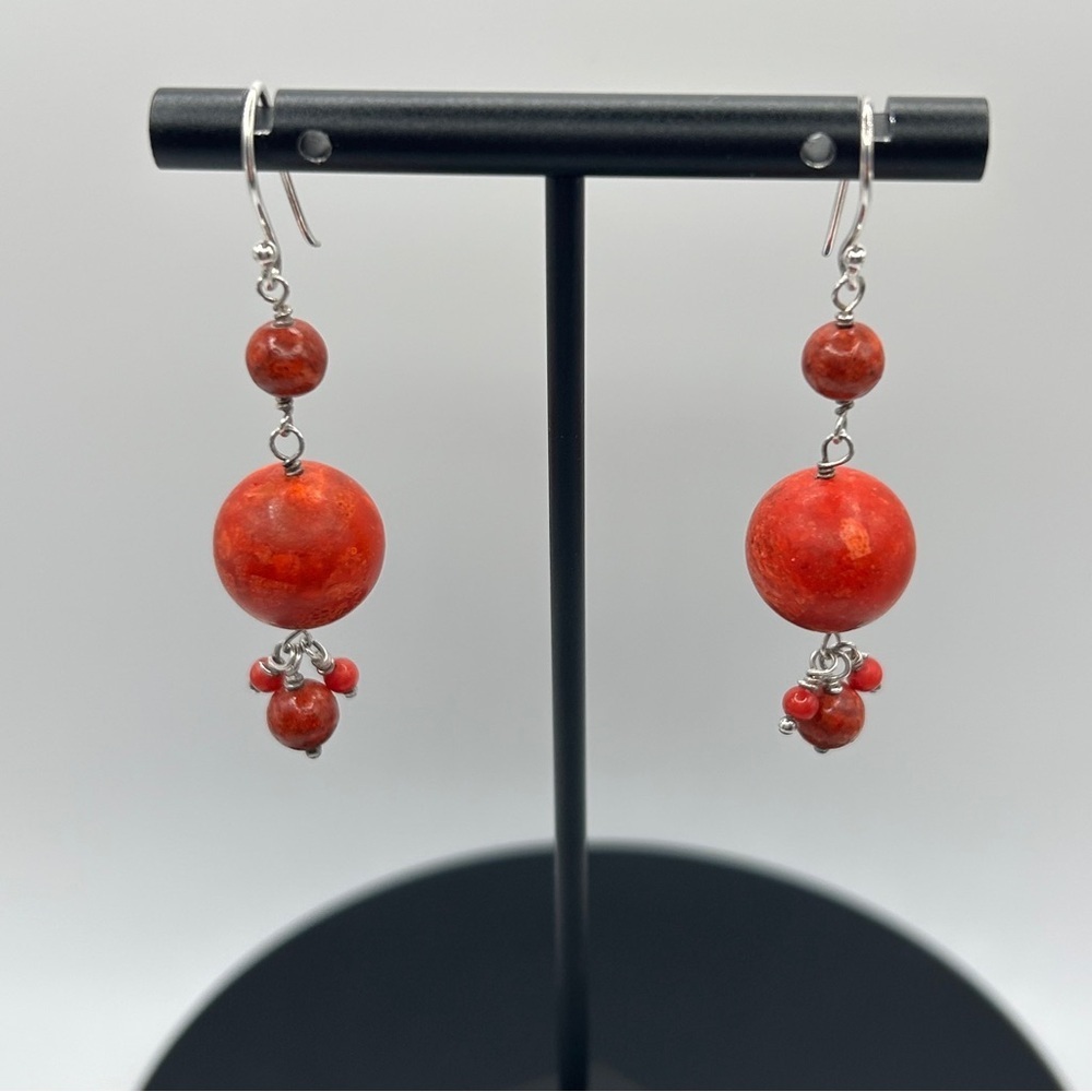 Artisan Crafted - Coral Tone Wooden Beaded Dangle Earrings